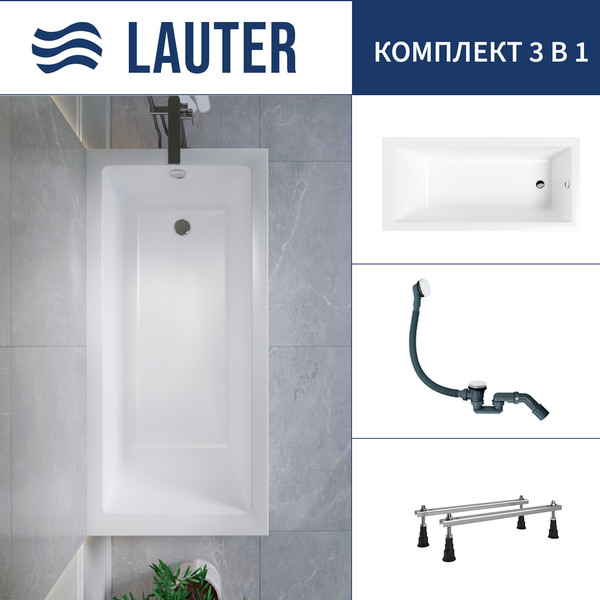 Ванна акриловая Lauter Athena 170x80 / 21090080 (с ножками и сифоном 21Y31002 белый) - фото