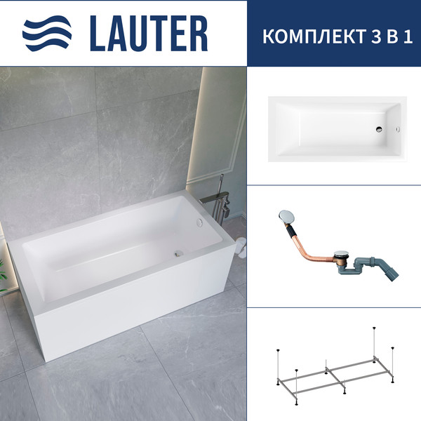 Ванна акриловая Lauter Athena 170x80 / 21090080 (с каркасом и сифоном 21Y11030 хром) - фото