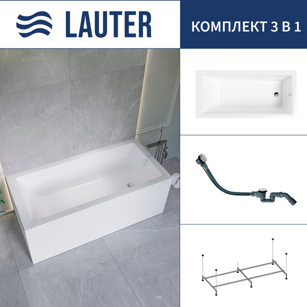 Ванна акриловая Lauter Athena 170x80 / 21090080 (с каркасом и сифоном 21Y32002 белый) - фото