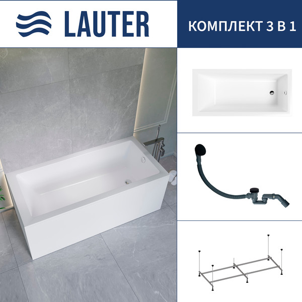 Ванна акриловая Lauter Athena 170x80 / 21090080 (с каркасом и сифоном 21Y31001 матовый черный) - фото