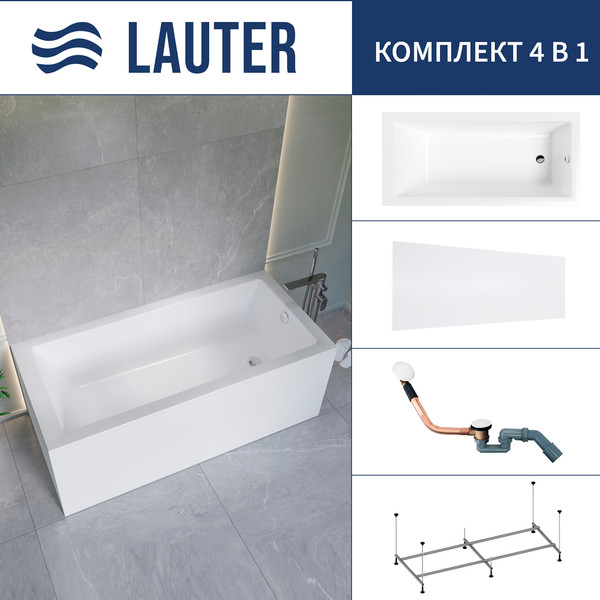 Ванна акриловая Lauter Athena 170x80 / 21090080 (с каркасом, лицевым экраном и сифоном 21Y11022 белый) - фото