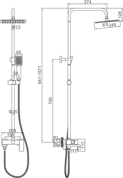 Душевая система со смесителем Ledeme L72425Y-1