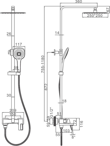 Душевая система со смесителем Ledeme L2492Y