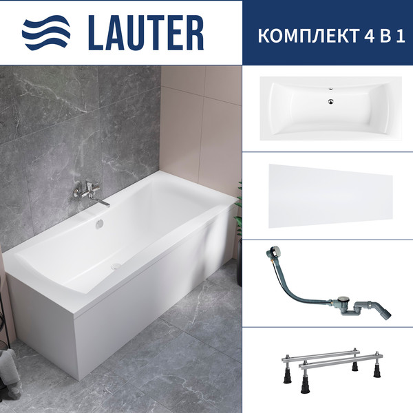 Ванна акриловая Lauter Belgravia 170x75 / 21110170 (с ножками, лицевым экраном и сифоном 21Y32000 хром) - фото