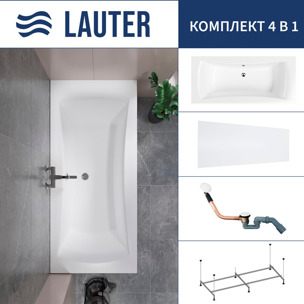 Ванна акриловая Lauter Belgravia 170x75 / 21110170 (с каркасом, лицевым экраном и сифоном 21Y11022 белый) - фото