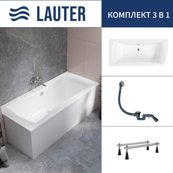 Ванна акриловая Lauter Belgravia 190x90 / 21110190 (с ножками и сифоном 21Y31000 хром) - фото