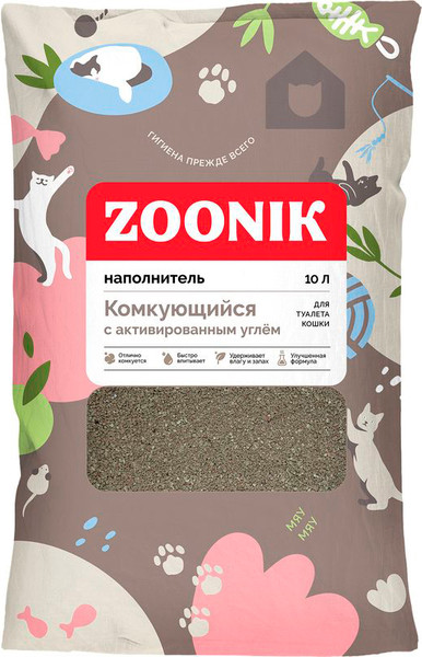 Наполнитель для туалета ZOONIK Комкующийся с углем / 06277 - фото