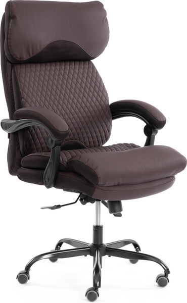 Кресло офисное Tetchair Chief metalBL кожзам/ткань (коричневый/коричневый стеганный) - фото