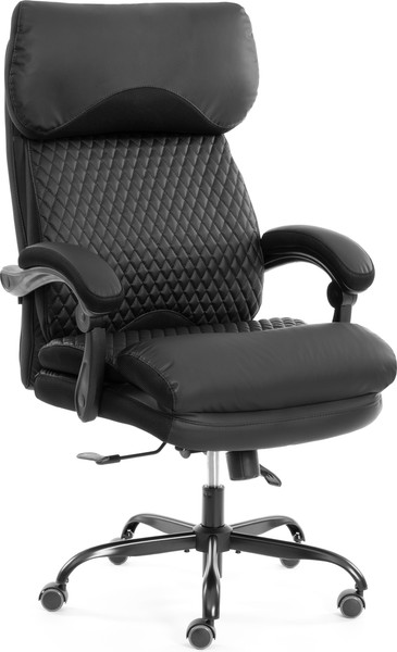 Кресло офисное Tetchair Chief metalBL кожзам/ткань (черный/черный стеганный) - фото