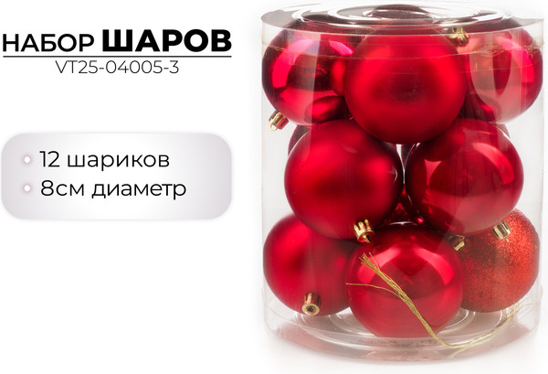 Набор шаров новогодних Ausini VT25-04005-3