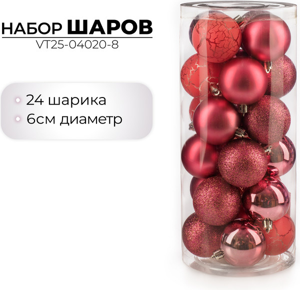 Набор шаров новогодних Ausini VT25-04020-8