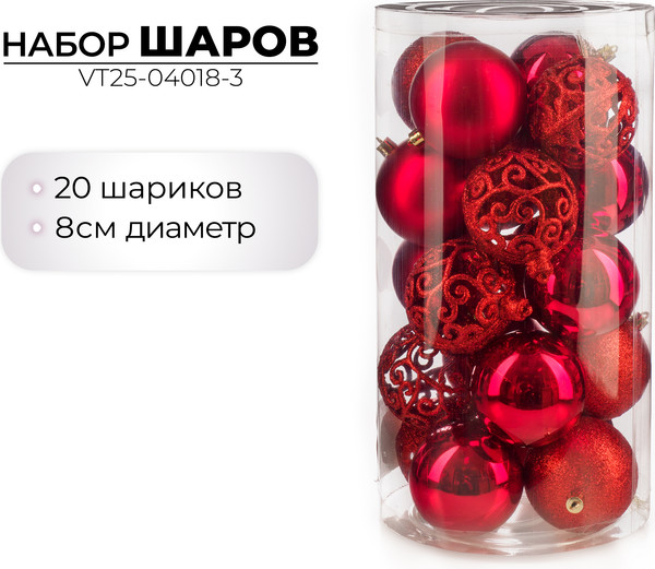 Набор шаров новогодних Ausini VT25-04018-3