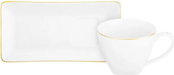 Чашка с блюдцем Elan Gallery Белая с золотом New Bone China / 420759 - фото