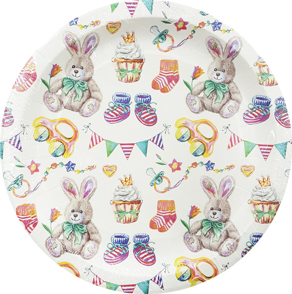 Набор одноразовых тарелок Лекс Зайка 18см - фото
