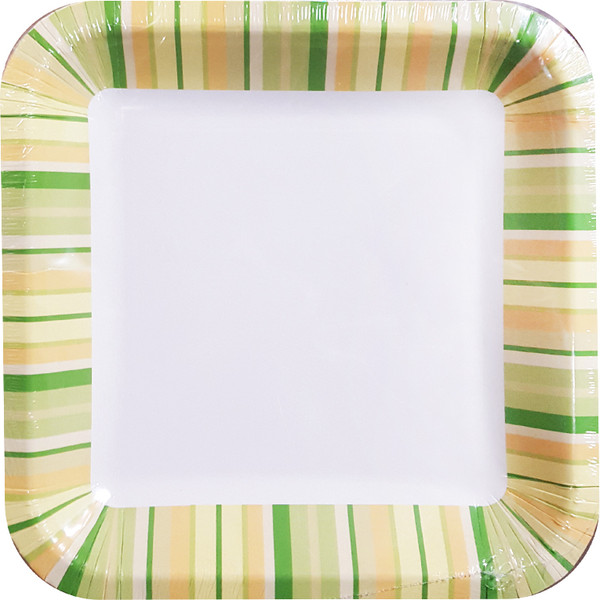 Набор одноразовых тарелок Лекс Зеленые полосы 20x20 - фото