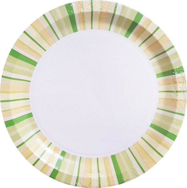 Набор одноразовых тарелок Лекс Зеленые полосы 23см - фото
