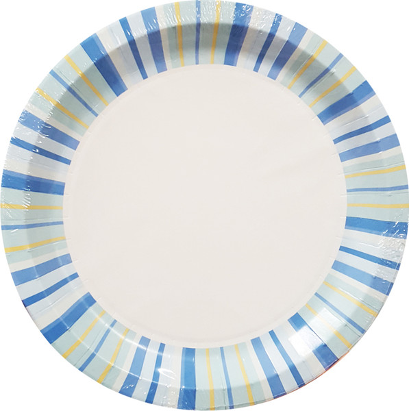 Набор одноразовых тарелок Лекс Голубые полосы 23см - фото
