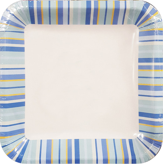 Набор одноразовых тарелок Лекс Голубые полосы 20x20 - фото