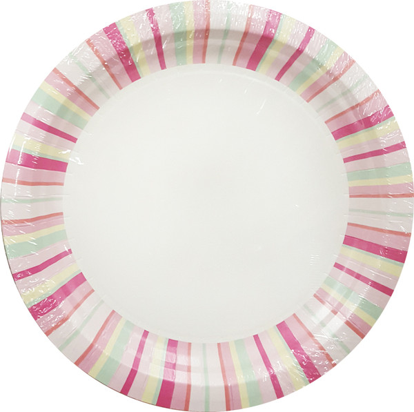 Набор одноразовых тарелок Лекс Розовые полосы 23см - фото