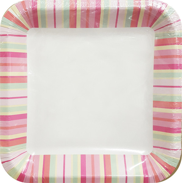 Набор одноразовых тарелок Лекс Розовые полосы 20x20 - фото