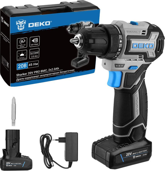 Аккумуляторная дрель-шуруповерт Deko Sharker 20V Pro / 084-1035 - фото
