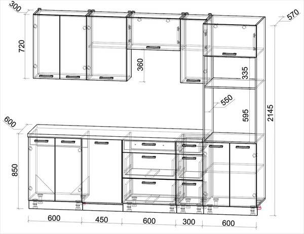Кухонный гарнитур Интерлиния Мила Лайт 2.55-ПМ3