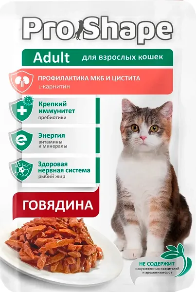 Влажный корм для кошек Pro Shape Профилактика МКБ и цистита с говядиной - фото