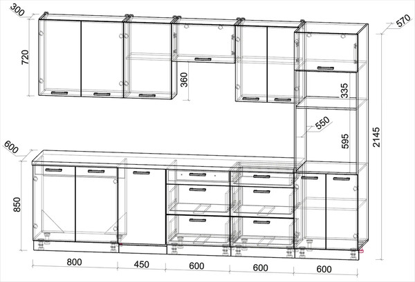 Кухонный гарнитур Интерлиния Мила Лайт 3.05-ПМ3 
