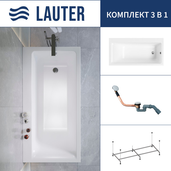 Ванна акриловая Lauter Seraphina 170x80 / 2112170R (с каркасом и сифоном 21Y11030 хром) - фото