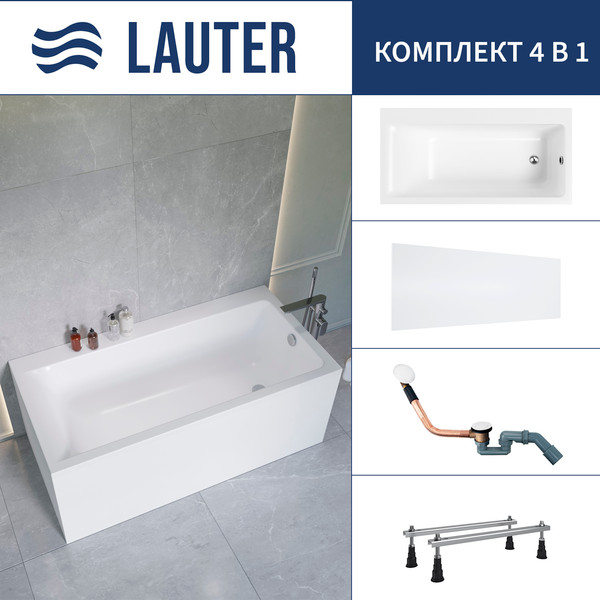 Ванна акриловая Lauter Seraphina 170x80 / 2112170R (с ножками, лицевым экраном и сифоном 21Y11022 белый) - фото