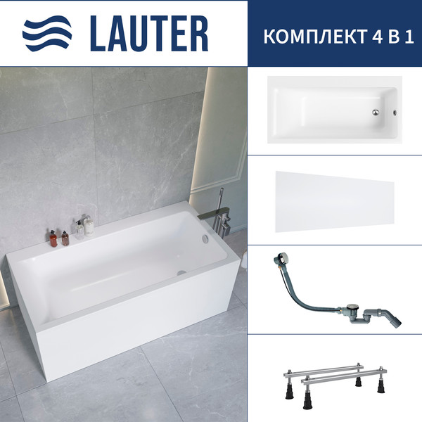 Ванна акриловая Lauter Seraphina 170x80 / 2112170R (с ножками, лицевым экраном и сифоном 21Y32000 хром) - фото