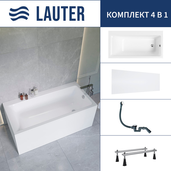 Ванна акриловая Lauter Seraphina 170x80 / 2112170R (с ножками, лицевым экраном и сифоном 21Y31002 белый) - фото