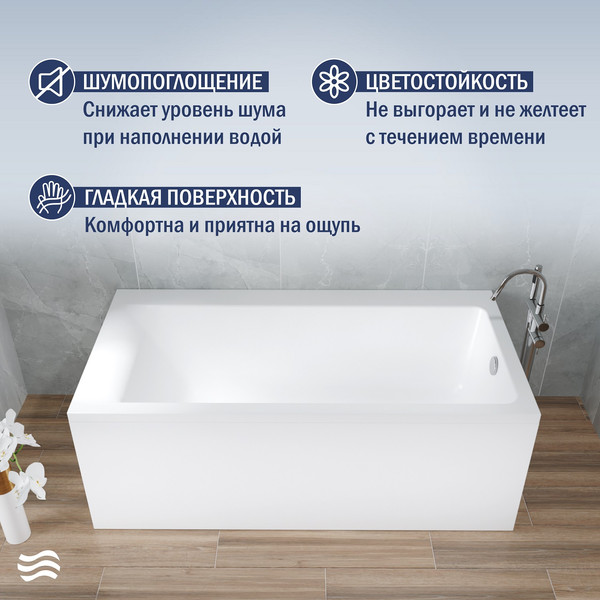 Ванна акриловая Lauter Seraphina 170x80 / 2112170R (с ножками, лицевым экраном и сифоном 21Y31002 белый)