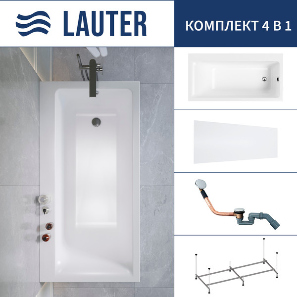 Ванна акриловая Lauter Seraphina 170x80 / 2112170R (с каркасом, лицевым экраном и сифоном 21Y11030 хром) - фото