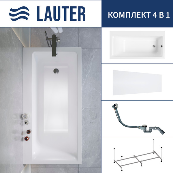 Ванна акриловая Lauter Seraphina 170x80 / 2112170R (с каркасом, лицевым экраном и сифоном 21Y32000 хром) - фото