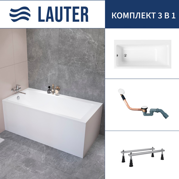 Ванна акриловая Lauter Seraphina 170x80 / 2112170L (с ножками и сифоном 21Y11022 белый) - фото