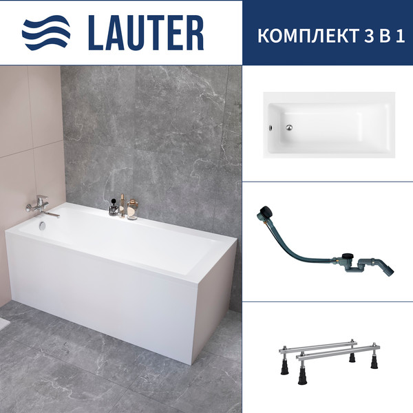 Ванна акриловая Lauter Seraphina 170x80 / 2112170L (с ножками и сифоном 21Y32001 матовый черный) - фото