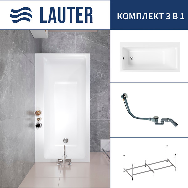 Ванна акриловая Lauter Seraphina 170x80 / 2112170L (с каркасом и сифоном 21Y32000 хром) - фото