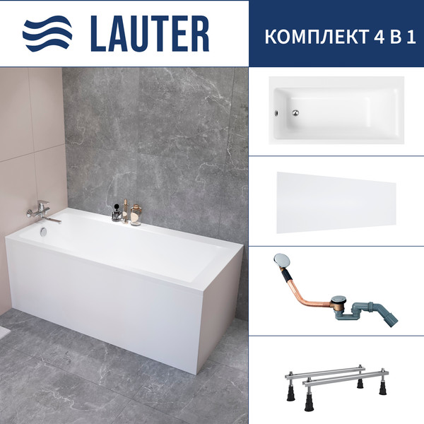 Ванна акриловая Lauter Seraphina 170x80 / 2112170L (с ножками, лицевым экраном и сифоном 21Y11020 хром) - фото