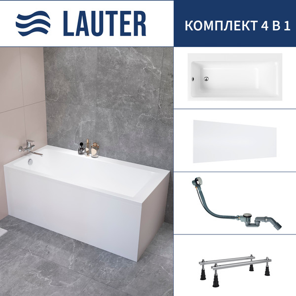 Ванна акриловая Lauter Seraphina 170x80 / 2112170L (с ножками, лицевым экраном и сифоном 21Y32000 хром) - фото