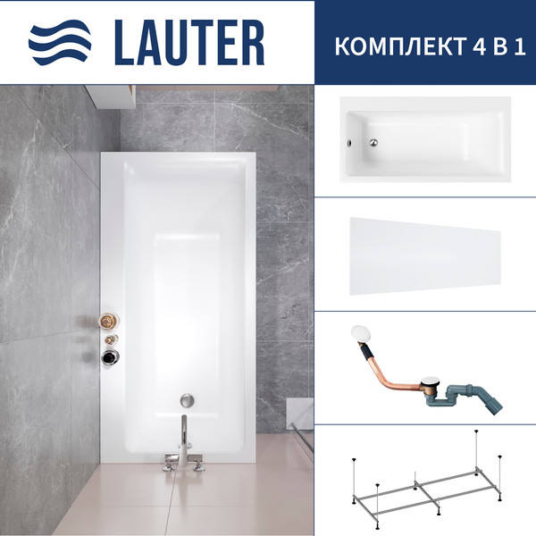 Ванна акриловая Lauter Seraphina 170x80 / 2112170L (с каркасом, лицевым экраном и сифоном 21Y11022 белый) - фото