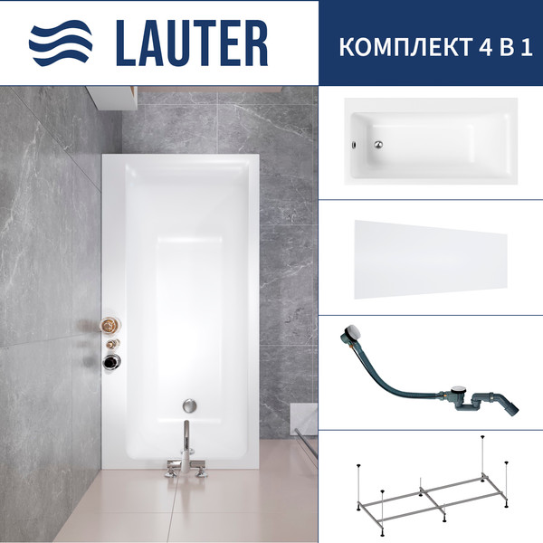 Ванна акриловая Lauter Seraphina 170x80 / 2112170L (с каркасом, лицевым экраном и сифоном 21Y32002 белый) - фото