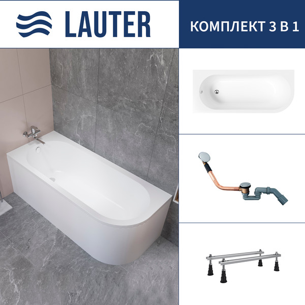 Ванна акриловая Lauter Monaco 170x72.5 / 2113170L (с ножками и сифоном 21Y11020 хром) - фото