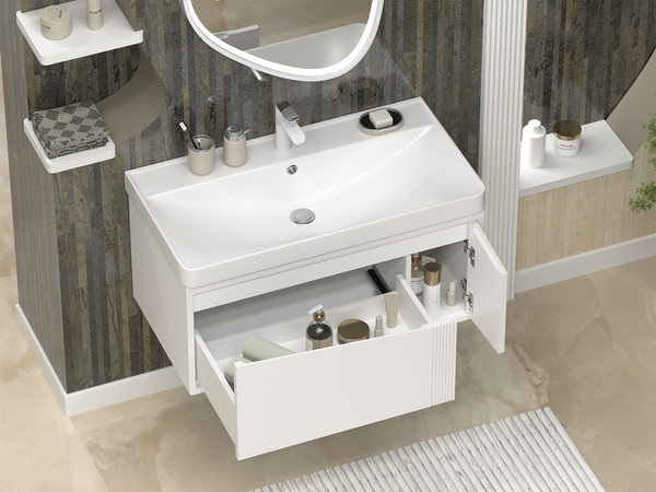 Тумба с умывальником Brevita Cascade 90 / CAS-09090-011Я+RCW-141890WH