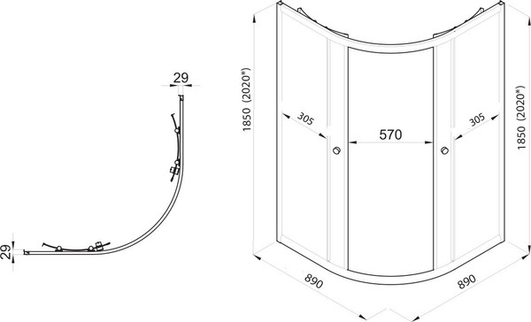 Душевой уголок Saniteco SNT-801 90х90 без поддона (черный/прозрачное стекло)