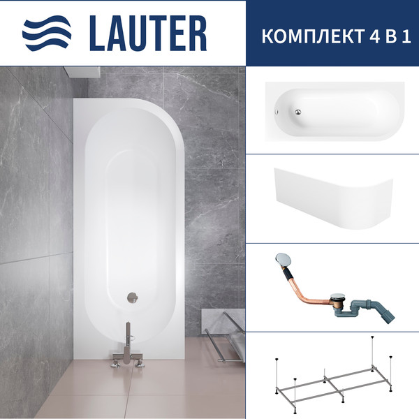 Ванна акриловая Lauter Monaco 170x72.5 / 2113170L (с каркасом, лицевым экраном и сифоном 21Y11030 хром) - фото