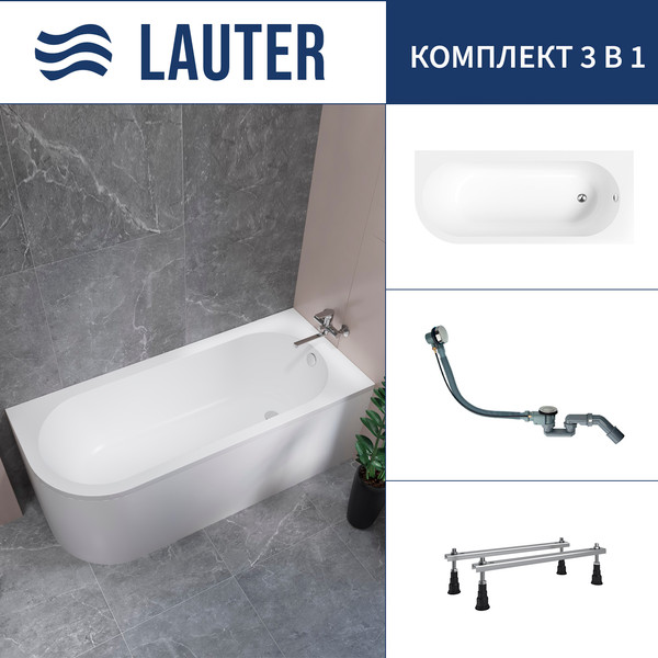 Ванна акриловая Lauter Monaco 170x72.5 / 2113170R (с ножками и сифоном 21Y32000 хром) - фото