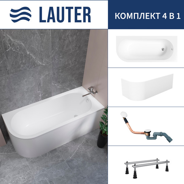 Ванна акриловая Lauter Monaco 170x72.5 / 2113170R (с ножками, лицевым экраном и сифоном 21Y11022 белый) - фото