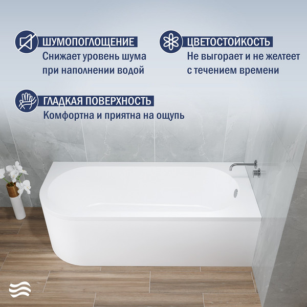 Ванна акриловая Lauter Monaco 170x72.5 / 2113170R (с ножками, лицевым экраном и сифоном 21Y11021 матовый черный)