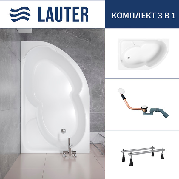 Ванна акриловая Lauter Geneva 170x105 / 2103170L (с ножками и сифоном 21Y11022 белый) - фото